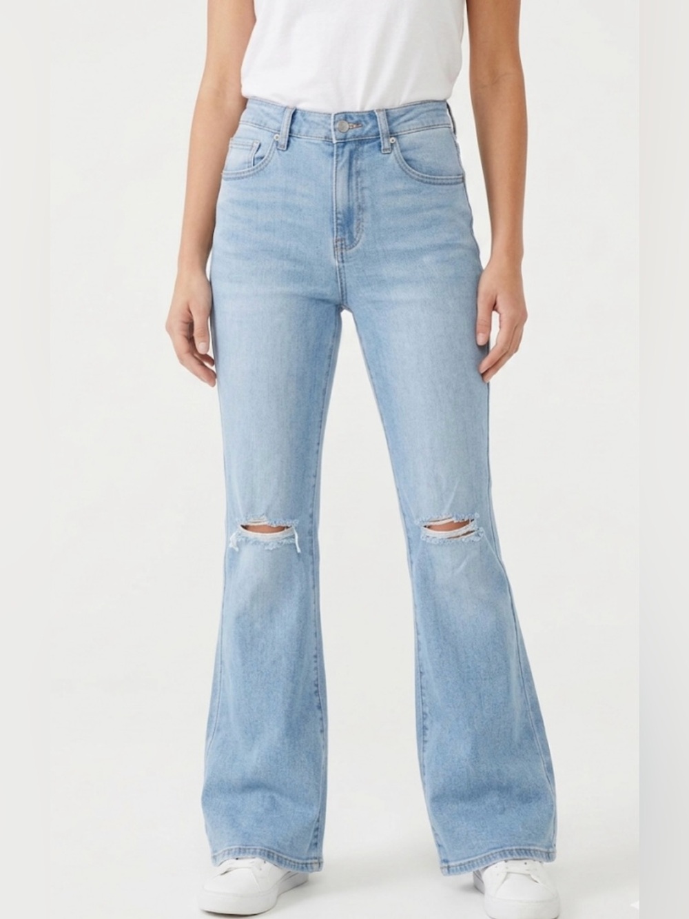 BP. Women's High Waisted Distressed Flare Jeans - Light Wash, Size 26